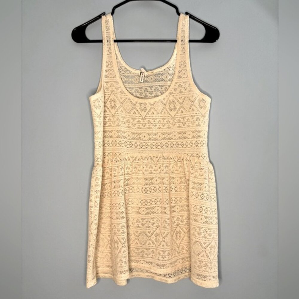 Kirra Ivory Lace Tank Top Bathing Suit Coverup Sheer Cottagecore Romantic Size S